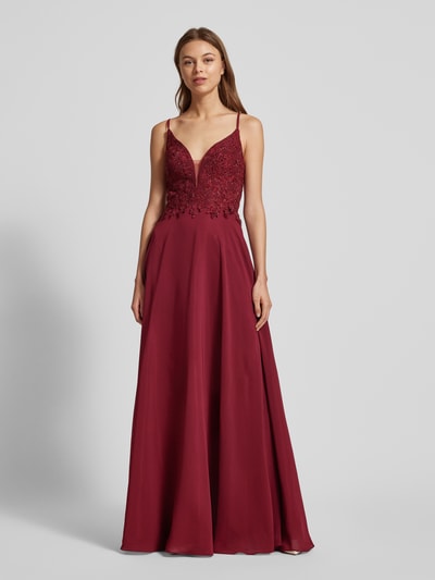 Luxuar Abendkleid mit Spitzenbesatz Bordeaux 4