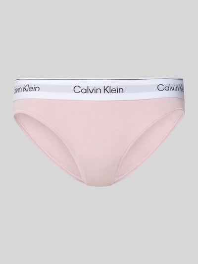 Produktfoto, Slip aus Baumwoll-Modal-Mix von Calvin Klein Underwear in zartem Rosa mit weißem Bund und grauem Logo auf neutralem Hintergrund
