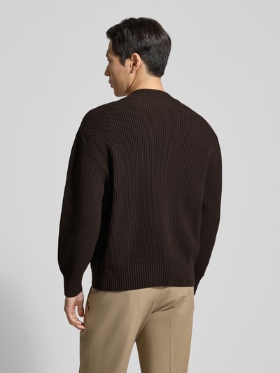 Lacoste Relaxed Fit Strickjacke aus Baumwoll-Mix Modell 'COTES PERLEES' Schoko 5