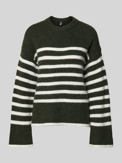 PIECES Relaxed Fit Strickpullover mit Woll-Anteil Modell 'LINE' Dunkelgruen Melange 2