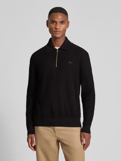 Lacoste Regular fit gebreide pullover in wafellook  Zwart - 4