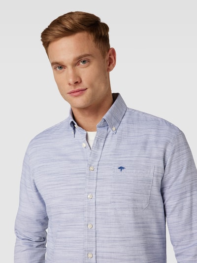 Fynch-Hatton Slim fit vrijetijdsoverhemd met logostitching Donkerblauw gemêleerd - 3