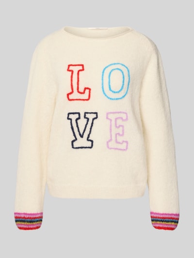 Lanius Sweter z dzianiny z mieszanki wełny z alpaki z haftem Écru 2