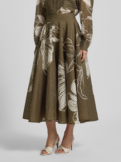 Essentiel Antwerp A-Linien Midi-Rock mit Kellerfalten am Bund Modell 'JANGO' Oliv 4