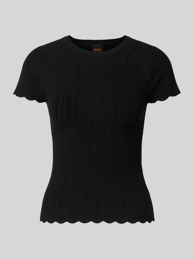 Produktfoto, Slim Fit Strickpullover aus Viskose-Mix Modell 'FICE' von BOSS Orange in Schwarz mit Struktur-Muster, Strickoptik und Rundhals