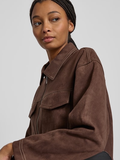 Only Oversized jack in wildleerlook, model 'STINA' Chocoladebruin - 3