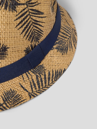 Produktfoto, kapelusz z papieru model 'TRILBY' z opaską w kontrastowym kolorze, wzór na całej powierzchni, Müller Headwear