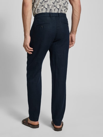 Marc O'Polo Tapered linnen broek met bandplooi, model 'OSBY JOGGER' Donkerblauw - 5