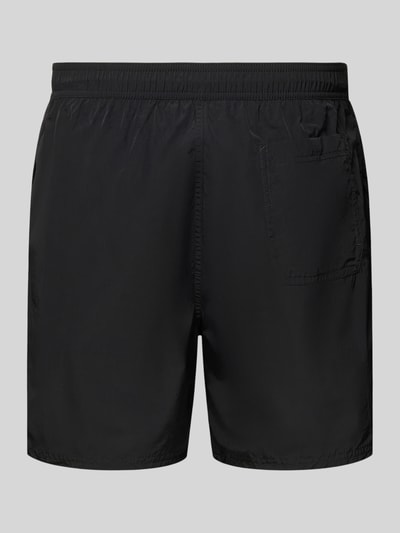 Produktfoto, schwarze Regular Fit Shorts mit Gesäßtasche von Calvin Klein Underwear, elastischer Bund und Logo-Stitching, strukturierte Oberfläche.