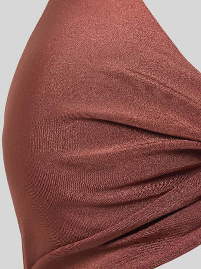 Detailopname, dames bikinitop Bikini-Oberteil mit Neckholder Modell 'Isla' van Barts, materiaalmix met stretch, voorgevormde cups, knoopdetail, V-hals, halter, glanzende textuur