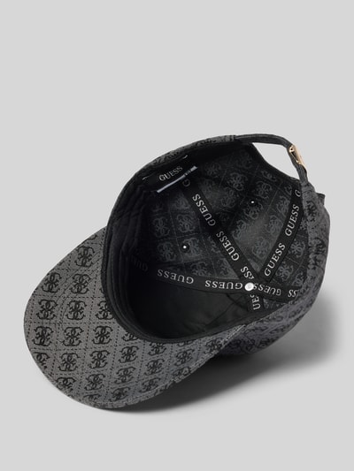 Produktfoto, Base Cap mit Allover-Logo-Print Modell 'Katya' von GUESS, schwarz-graue Farben, strukturierte Stoffoberfläche, Damen-Accessoire
