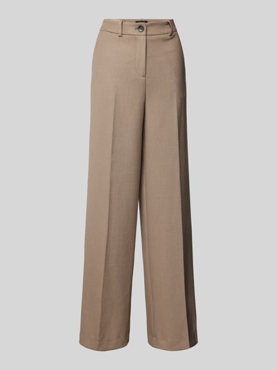 More & More Wide leg stoffen broek met persplooien Taupe - 1