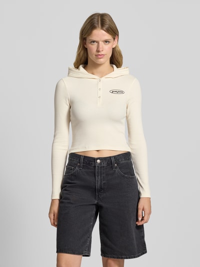 Guess Jeans Slim fit shirt met lange mouwen, capuchon en labelstitching Beige - 4