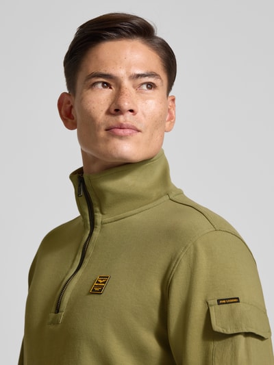 PME Legend Sweatshirt mit Troyer-Kragen und Label-Detail Oliv 3