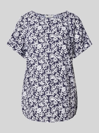 Produktfoto, Relaxed Fit T-Shirt aus reiner Viskose von Christian Berg Woman mit floralem Allover-Print in Dunkelblau und Weiß, Rundhalsausschnitt, glatte Textur