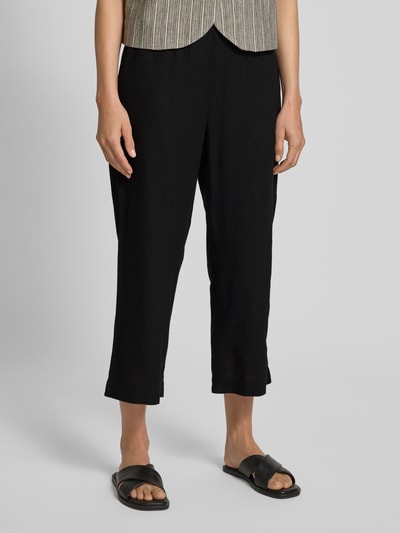 FREE/QUENT Wide leg linnen culotte met tunnelkoord, model 'Lava' Zwart - 4