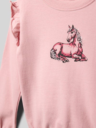 Productfoto, sweatshirt met motiefstitching van Blue Seven, kleur roze, puur katoen, regular fit, ronde hals, kinderen