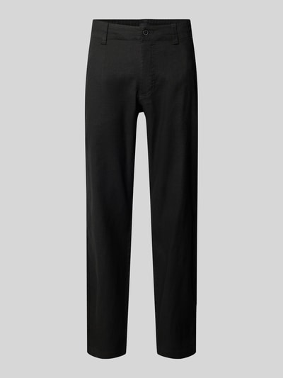 Produktfoto, Regular Fit Leinenhose aus Leinen-Mix Modell 'Sanderson-L-3' von BOSS, jednokolorowy, efekt melanżu, krój regular fit, naszywka z logo, szlufki na pasek, zapięcie na guzik i kryty zamek błyskawiczny, tunel, kieszeń z tyłu i wpuszczane kieszenie, wykończenie materiału: mieszanka lnu.