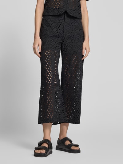 Liu Jo White Spodnie z szerokimi nogawkami i haftem angielskim Czarny 4