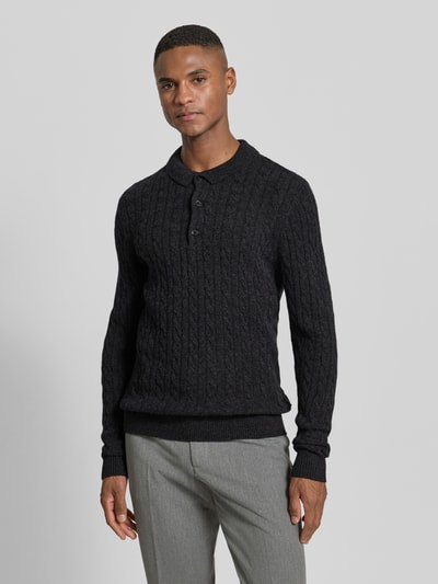 Lindbergh Strickpullover aus Leinen-Mix mit Polokragen Dunkelgrau 4