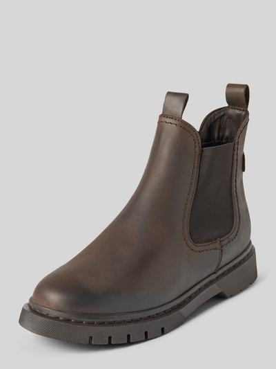 Productfoto, donkerbruine chelsea boots van rundleer met grove zool, mat oppervlak, Dames chelsea boots van Tamaris