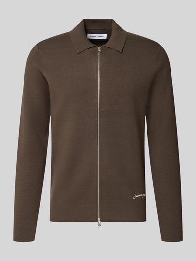 Produktfoto, Regular Fit jack uit viscosemix Model 'Matt' van Samsøe Samsøe in bruin, polokraag, tweewegritssluiting, gestikt logo