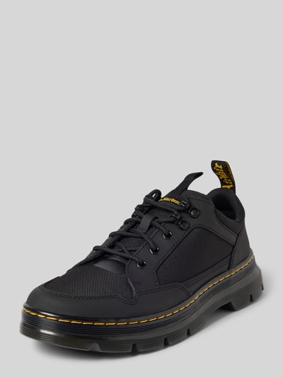 Productfoto, Schnürschuhe aus Leder-Mix Modell 'Reeder' van Dr. Martens, zwart, afgeronde vorm, labeldetail, contraststiksel, profielzool, vetersluiting, 4 cm hak, 7 cm schachthoogte, 9 cm schachtwijdte