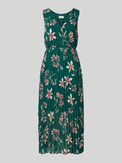 Produktfoto, Midikleid mit Plisseefalten und V-Ausschnitt von Apricot w zielonym kolorze z motywem kwiatowym, A-linia, szyfon, allover-look, długość tyłu w rozmiarze S: 122 cm, szerokość w rozmiarze S: 32 cm