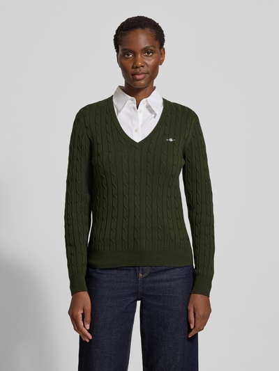 Gant Strickpullover mit V-Ausschnitt und Logo-Stitching Dunkelgruen 4