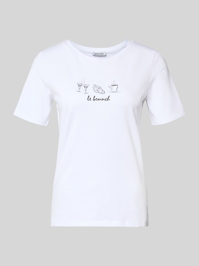 Produktfoto, T-Shirt mit Motiv-Print von More & More, weiß, aus Baumwoll-Elasthan-Mix, Regular-Fit, Rundhalsausschnitt, Damen T-Shirt