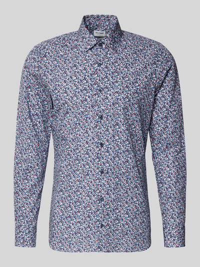 Produktfoto, Slim Fit Businesshemd aus bawełny z kołnierzykiem typu kent, listwa guzikowa, niebieski wzór, OLYMP Level Five, długość tyłu 82 cm, szerokość ramion 46 cm, długość rękawów 70 cm, rozmiar 40