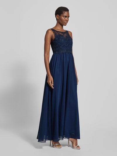 Laona Abendkleid mit Ziersteinen und floralen Stickereien Dunkelblau 1