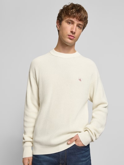 Calvin Klein Jeans Gebreide pullover met structuurmotief en ronde hals Offwhite - 3