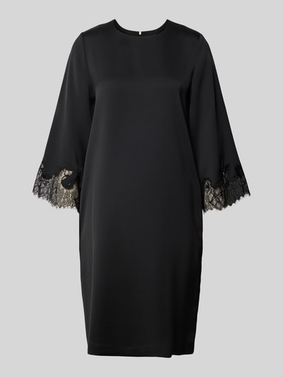 Produktfoto, Knielanges Kleid mit Rundhalsausschnitt Modell 'Dancia' von JOOP!, czarna sukienka, krój relaxed fit, rękaw o dł. 3/4, obszycie koronką, długość do kolan, okrągły dekolt, długość tyłu 100 cm, szerokość klatki piersiowej 49 cm, długość rękawa 65 cm, rozmiar 36.