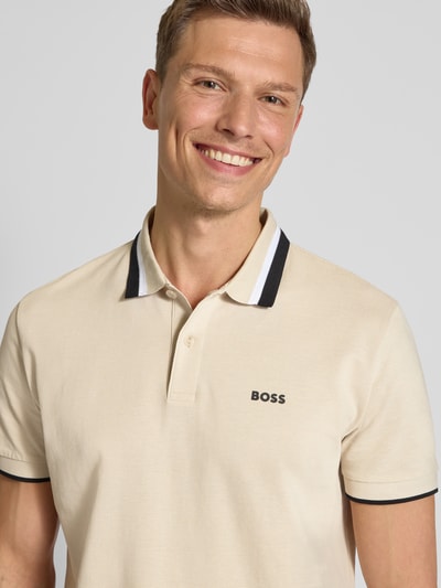 BOSS Green Regular fit poloshirt met labelprint, model 'Paddy' Beige - 3
