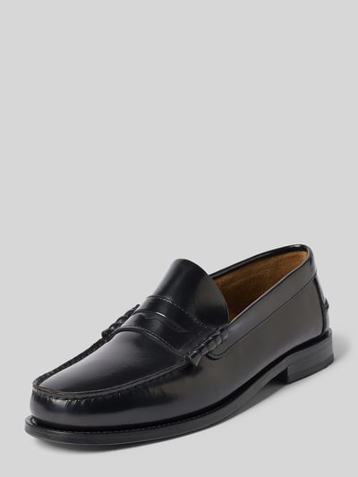 Produktfoto, Loafers aus Leder Modell 'Hunter' von Henry Stevens in Schwarz, Abgerundete-Spitze, Schlupfform, Absatzhöhe 2 cm, Schafthöhe 7 cm, Schaftweite 13 cm, glatte Struktur