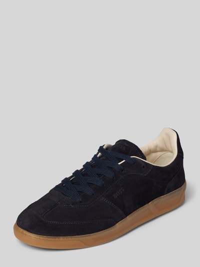 BOSS Lage sneakers van echt runderleer, model 'BRENTA_TENN_FULLSD' Donkerblauw - 1