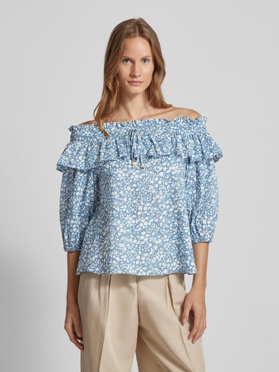 Lauren Ralph Lauren Off-schouder blouse met all-over print, model 'MIERCHAL' Lichtblauw - 4