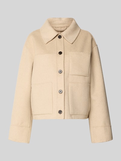 Produktfoto, Jacke mit aufgesetzten Taschen Modell 'Helia' von Opus in Beige aus Baumwoll-Viskose-Mix, Relaxed-Fit, Umlegekragen, Knopfleiste.