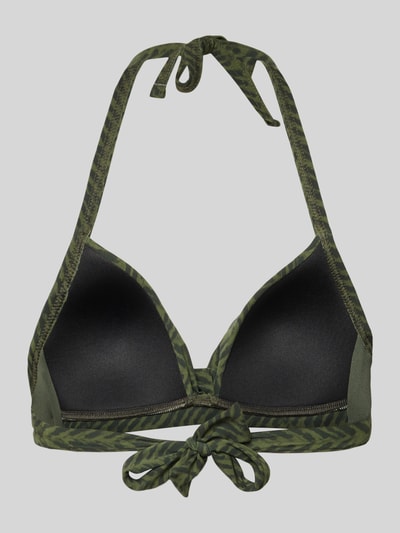 Produktfoto, Bikini-Oberteil mit Schnürung Modell 'EYRO CALENY' von Banana Moon, grün gemustert, Neckholder, körpernahe Passform, Stretch-Material.