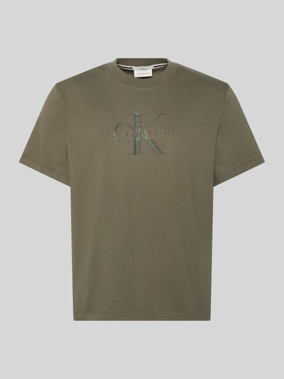 Calvin Klein Jeans Relaxed fit T-shirt van puur katoen met logoprint Kaki - 2