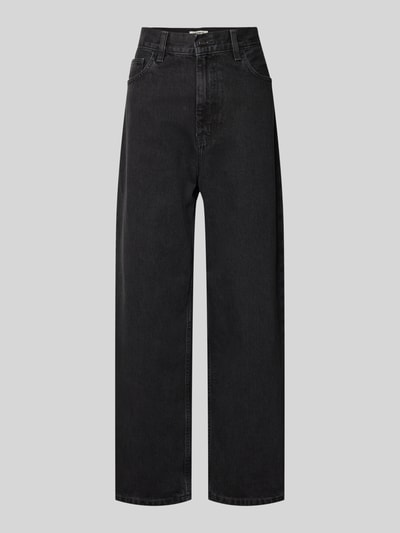 Produktfoto, Relaxed Fit Jeans mit Eingrifftaschen Modell 'Brandon' von Carhartt Work In Progress in Schwarz, reine Baumwolle, weite Passform, sichtbare Nähte, strukturierte Textur, Bundweite 40 cm und Innenbeinlänge 72 cm bei Größe 27.