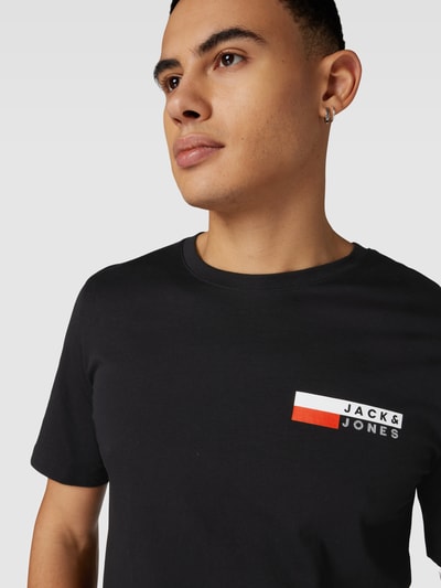 Jack & Jones T-shirt met labelprint, model 'CORP' Zwart - 3