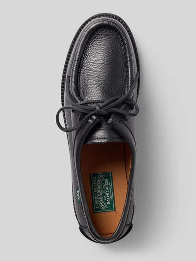 Produktfoto, schwarze Schnürschuhe aus echtem Rindsleder Modell 'JETT APRON' von Polo Ralph Lauren, strukturierte Oberfläche, Herren Schnürschuhe