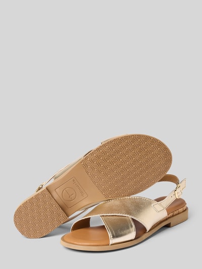 Produktfoto, Sandalen aus echtem Leder von Tamaris in Optik: Unifarben, Schuhspitze: Abgerundet, Absatzform: Blockabsatz, Label-Prägung, Verschluss: Dornschließe, Sohle: Strukturiert, Materialverarbeitung: Veloursleder, Material: Leder.