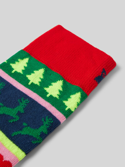 Happy Socks Sokken met motiefstitchings, model 'Christmas Stripe' Lichtrood - 2