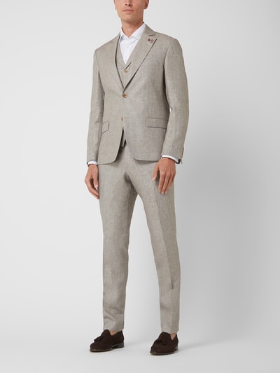 ATELIER TORINO Slim fit 2-knoops colbert van linnenmix, model 'Tito' Beige - 1