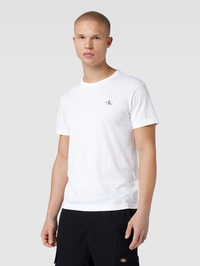 Calvin Klein Jeans T-shirt o kroju regular fit z nadrukiem z logo w zestawie 2 szt. Biały 4