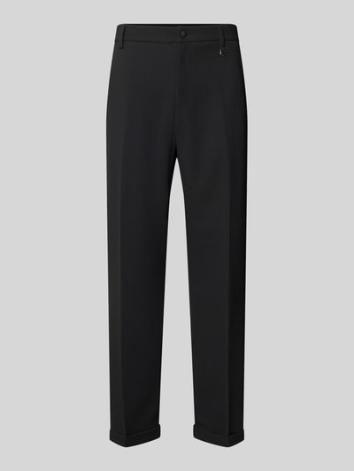 Produktfoto, Regular Fit Hose mit Viskose-Anteil von Antony Morato, czarne spodnie, Mieszanka materiałów z dodatkiem wiskozy, krój regular fit, zapięcie na guzik i zamek błyskawiczny, boczne wpuszczane kieszenie, Kanty, szerokość w rozmiarze 50: 44 cm, długość wewnętrzna nogawki w rozmiarze 50: 78 cm