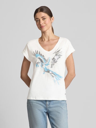 monari T-shirt met geribde ronde hals Offwhite - 4